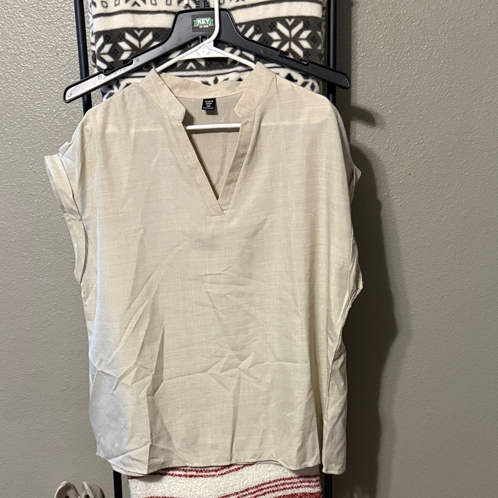 SHEIN Beige V-Neck Blouse